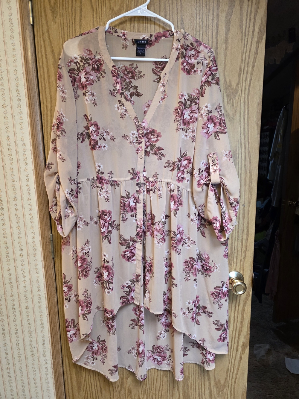 torrid Blush Pink Floral Button-Front High-Low Tunic